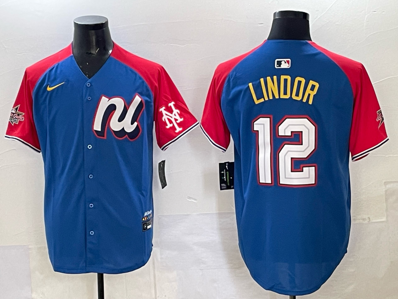Men New York Mets #12 Lindor Blue white All star 2025 Nike MLB Jersey 003